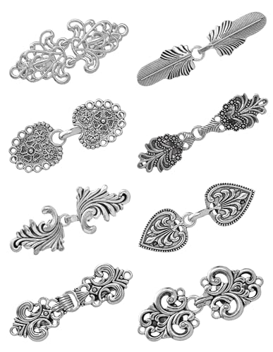 8Pcs Sweater Shawl Clips Vintage Cardigan Collar Clips Dress Shirt Brooch for Women Cape Cloak Cinch Closure Clip - color: Silver