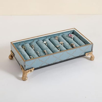 velvet slots Ring holder for jewelry organizer, Earring ring display stand for selling, felt ring jewelry holder tray showcase【Velvet slots Ring Holder-Light blue】 - color: Light blue