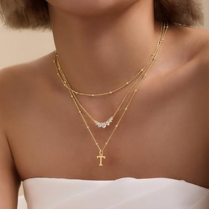 Initial Necklaces for Women Dainty 14k Gold Plated A-Z Letter Pendant Name Necklaces Cute Charm Choker Fashion Accessories Non Tarnish Trendy Jewelry Gift - color: Gold, style: T