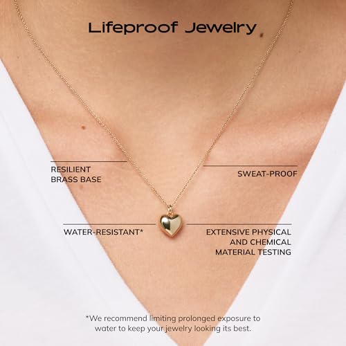 Ana Luisa Lev Puffy Heart Necklace for Women - Paperclip Chain w/ 14K Gold Plated & Silver Rhodium Plated Small Puffed Heart Pendant - Hypoallergenic, Water-Resistant, Tarnish-Free Jewelry - style: Box Chain - Gold