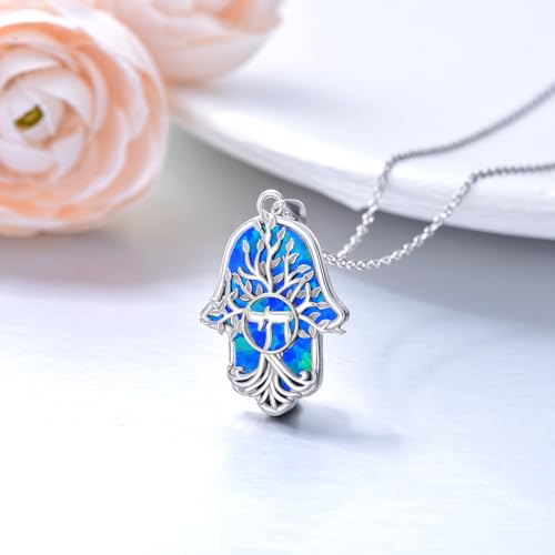 Hamsa Necklace 925 Sterling Silver Evil Eye/Lotus Flower/Star of David/Chai/Yin Yang Hamsa Hand Pendant Jewelry Hand of Fatima Gifts for Women - style: Chai-Blue Opal