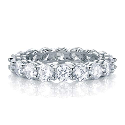 18K White Gold Plated Tennis Necklace/Bracelet/Earrings/Band Ring Sets Hypoallergenic Jewelry Pack of 4 - color: White