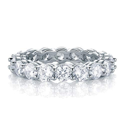 18K White Gold Plated Tennis Necklace/Bracelet/Earrings/Band Ring Sets Hypoallergenic Jewelry Pack of 4 - color: White