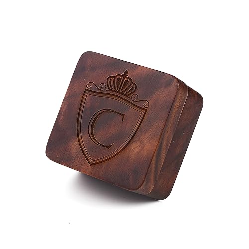 Mens Initial Silver Cufflinks A-Z Alphabet Letter Steel Cuff Links with Engraved Walnut Wood Box Groom Groomsman Wedding Set… - style: C