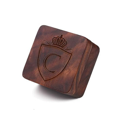 Mens Initial Silver Cufflinks A-Z Alphabet Letter Steel Cuff Links with Engraved Walnut Wood Box Groom Groomsman Wedding Set… - style: C
