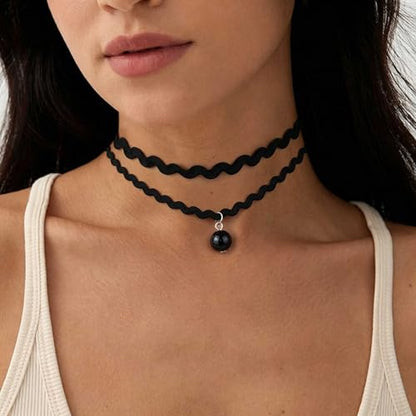Black Necklaces for Women,Adjustable Layered Collar,Goth Jewelry - color: Double-Layer Bead