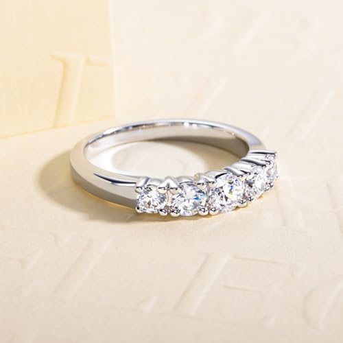 Cubic Zirconia Half Eternity Wedding Band Rings Round/Oval/Cushion Cut 5/6 Stones 5A Grade D Color CZ Stacking Band Engagement Promise Rings for Women - style: Raound