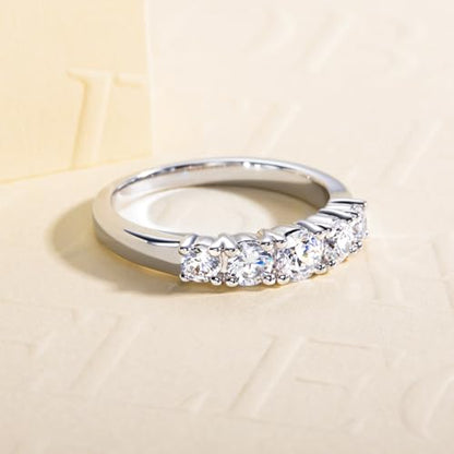 Cubic Zirconia Half Eternity Wedding Band Rings Round/Oval/Cushion Cut 5/6 Stones 5A Grade D Color CZ Stacking Band Engagement Promise Rings for Women - style: Raound