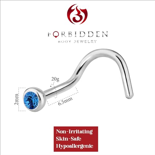 Forbidden Body Jewelry 20g Surgical Steel Press Fit CZ Crystal Nose Screw - style: Blue CZ
