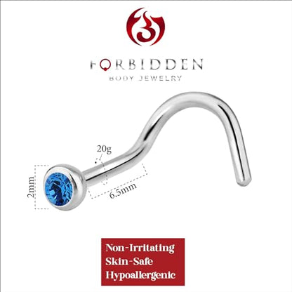 Forbidden Body Jewelry 20g Surgical Steel Press Fit CZ Crystal Nose Screw - style: Blue CZ