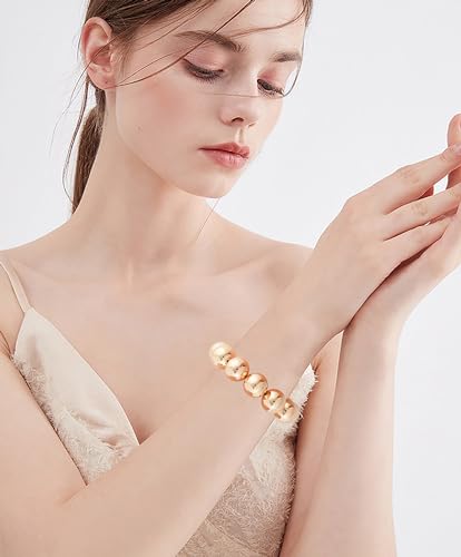 LALAPPLE Gold Plated Beaded Acrylic Bamboo Tube Bangle Bracelets for Women, Colorful Chunky Curved Tube With Gold Plated Pieces Beads Stretch Bracelet Friendship Summer Beach Jewelry - color: B-gold beaded (18mm)