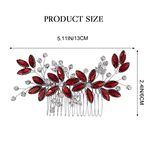 Casdre Crystal Bride Wedding Hair Comb Silver Leaf Bridal Hair Accessories Rhinestone Party Prom Hair Piece for Women and Girls (E Red) - color: E Red