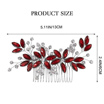 Casdre Crystal Bride Wedding Hair Comb Silver Leaf Bridal Hair Accessories Rhinestone Party Prom Hair Piece for Women and Girls (E Red) - color: E Red