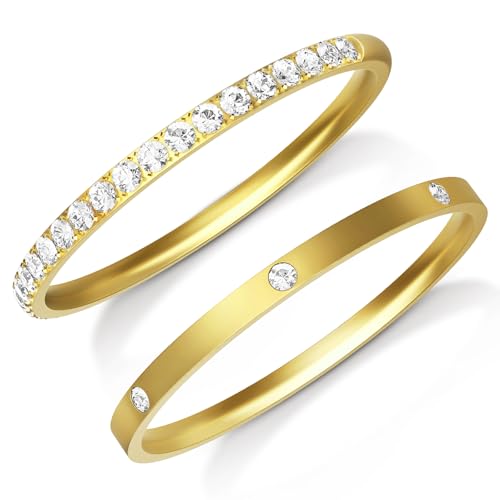 ZOOROO 2-Pack Stackable Bands for Oura Ring 5/Oura Ring 4/Oura Ring 3 Stack | 14K Gold Plated Stacking Rings for Oura Ring Enhancer ,Simulated Diamond Oura Ring Stacker Decorative Bands for Women - color: Gold, size: 9