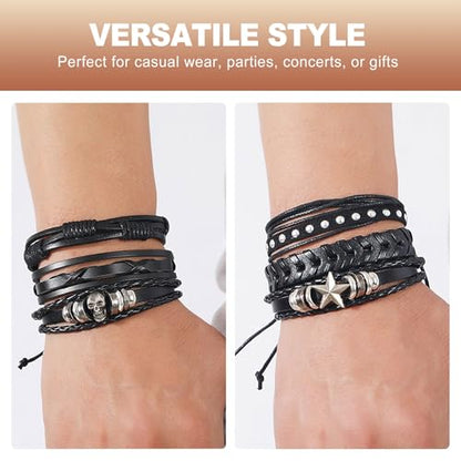 6 Pcs Goth Punk Bracelets Studded Faux Leather Cuff Adjustable Alt Wristband for Women Men Gothic Rock Biker Jewelry Set