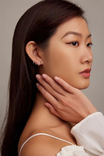 925 Sterling Silver Double Illusion Claw Trendy Stud Earrings for Women - color: White