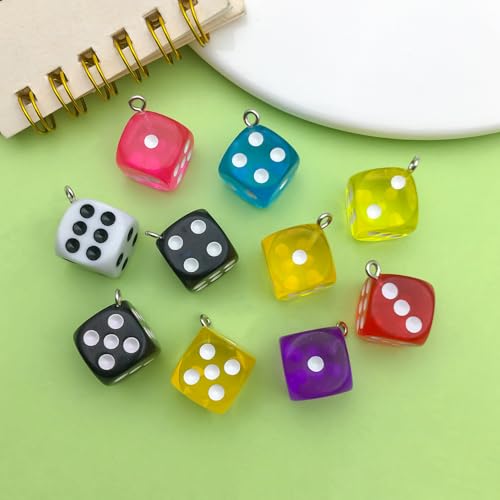 Sailanzi 30pcs Resin material semi transparent dice Pendant Jewelry Making DIY Keychain Earrings Pendant Various Design Charms for Jewelry Making Bracelets Necklace (SN151) - color: SN151