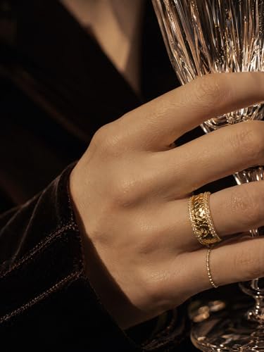 Heavy Solid 925 Sterling Silver, Band Ring for Women, Adjustable (Sizes 6–9) Open, weight 3.7g, Statement Ring with Dual Micro-Pave Stones - color: Gold