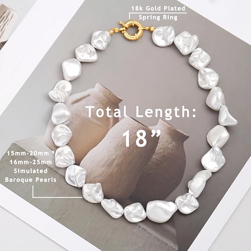 Aobei Pearl Gemstone Beaded Choker Necklace for Women Boho Turquoise/Cultured Freshwater Pearls/Garnet/Amazonite Jewelry - color: R White Shell Pearl