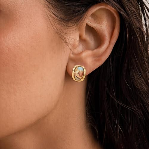 YOQUCOL Natural Stone Trendy Clip On Stud Earrings for Women Gold Plated Non Pierced Statement Earrings Fashion Jewelry - color: Oval-Brown