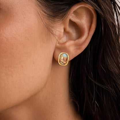 YOQUCOL Natural Stone Trendy Clip On Stud Earrings for Women Gold Plated Non Pierced Statement Earrings Fashion Jewelry - color: Oval-Brown