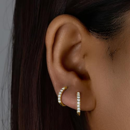 316L Surgical Steel Huggie Hoop Earrings | Dainty Pave Cubic Zirconia Cartilage Tiny Earring for Sensitive Ears Hypoallergenic Lightweight for Women Men - style: Gold Plated,20G*12mm