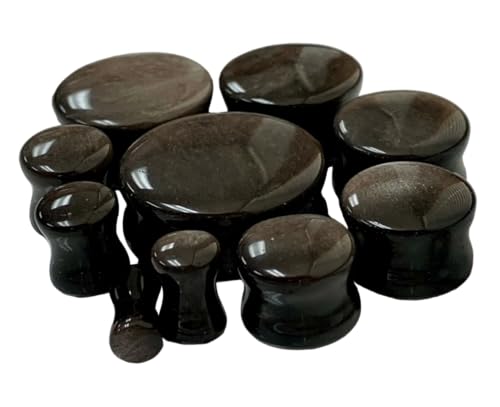PAIR of Stunning Silver Obsidian Organic Natural Stone Double Flare Plugs - Gauges - Body Jewelry - size: 5/8" (16mm)
