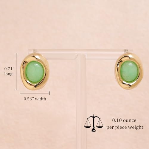 Jean Beau Chunky Gold Stone Stud Earrings for Women, Trendy Natural Gemstone Hypoallergenic Earing Valentine Jewelry Gift - color: Peridot Green