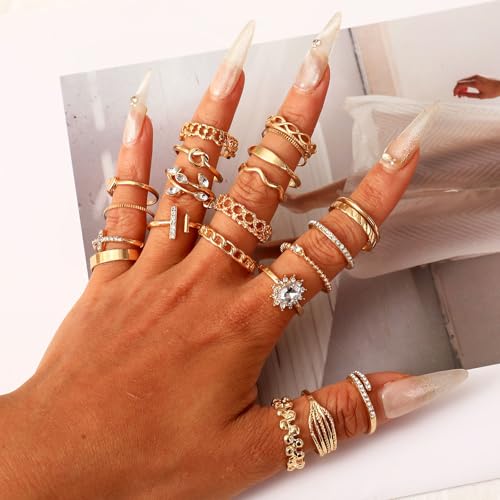 CHICUTIE Gold Knuckle Rings Set For Women Stackable Joint Finger Midi Rings Dainty Cubic Crystal Zirconia Simple Hollow Twist Cute Rings Pack Jewelry Gift - style: 43pcs Gold