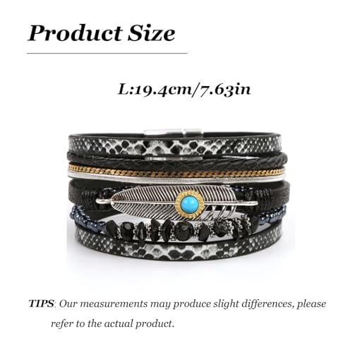 Long tiantian Boho Western Bracelets for Women Leather Wrap Bracelets Turquoise Bracelet Western Jewelry Country Concert Outfits - color: A5:black