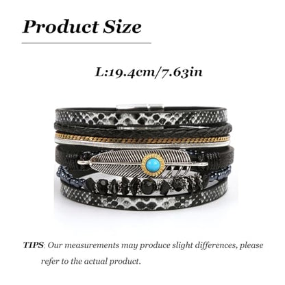 Long tiantian Boho Western Bracelets for Women Leather Wrap Bracelets Turquoise Bracelet Western Jewelry Country Concert Outfits - color: A5:black