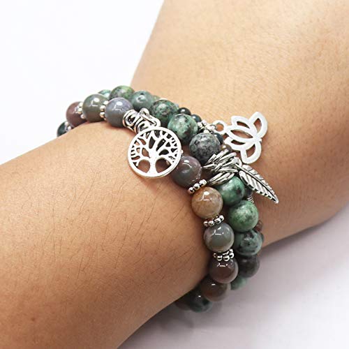 Tree of Life Yoga Healing Stone Bracelets,Multilayer Lotus Chakra Stone Reiki Bracelet Sets,Anxiety Crystal Natural Stone,for Women Stress Relief - style: Style 4 India+African Turquoise