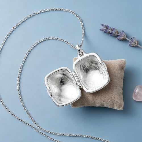 YOUFENG Love Heart Locket 14K Gold-Filled Oval Circle Rectangle Lockets that Hold Pictures Floral Patterns Necklace for Women - style: Silver Rectangle
