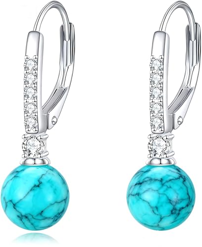 TIGER RIDER Pearl Earrings 925 Sterling Silver Leverback Hypoallergenic Drop Earring Jewelry for Women Birthday Gifts - style: Turquoise2