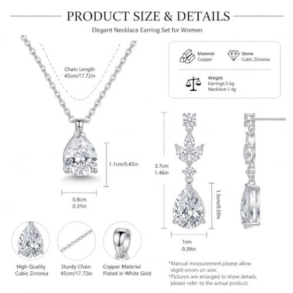 Teardrop Wedding Jewelry Set for Women, Silver Necklace and Earrings Set, Cubic Zirconia Bridal Jewelry for Bride Bridesmaid Prom Party
