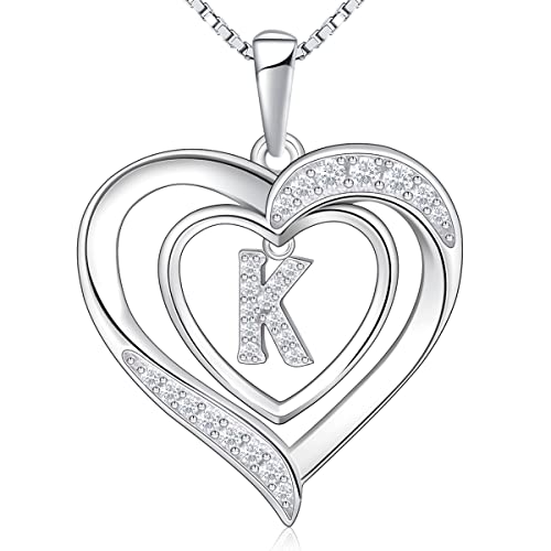RIVIKO Heart Initial Necklace for Women, 925 Sterling Silver Letter Pendant,Personalized Charm Alphabet Jewelry Valentines Mother's Day Anniversary Christmas Birthday Gifts for Women Her Mom Wife - color: Letter-K
