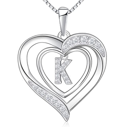 RIVIKO Heart Initial Necklace for Women, 925 Sterling Silver Letter Pendant,Personalized Charm Alphabet Jewelry Valentines Mother's Day Anniversary Christmas Birthday Gifts for Women Her Mom Wife - color: Letter-K