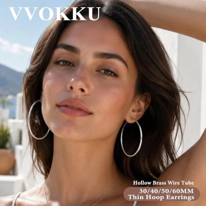 2MM S925 Sterling Silver Hoop Earrings Thin Gold Large Hoop Earring Lightweight Hypoallergenic Big Silver Thin Hoops Earring Gold Hoops Earrings for Women 30/40/50/60 MM - color: 50mm-Silver