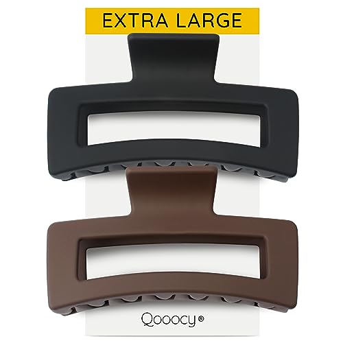 XXL Jumbo Rectangle Claw Clips for Thick Hair - Strong Hold Hair Clips | Rectangle Design | Matte Finish | Non Slip | Wide Opening | 2 Pack (Black & Brown) - color: Black & Brown