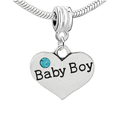 Sexy Sparkles Heart Charm – Fits Snake Chain Bracelets, Compatible with European, Biagi, and Chamilia, Ideal for Friendship and Family Jewelry (2 Pcs Mother Son) - style: Baby Boy
