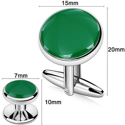 AMITER Men’s Cufflinks and Tuxedo Studs Set, Suitable for Black Suit White Shirts on Wedding, Anniversary, Birthday - color: Green+silver color