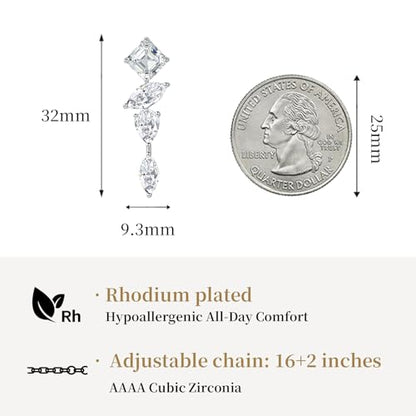 Dainty Drop Necklace, Square Marquise Teardrop CZ Long Pendant | Hypoallergenic Multi-Shape AAAA Zirconia Y Necklace for Women, Elegant Jewelry for Wedding, Birthday and Anniversary