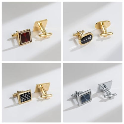 wynameleri Cufflinks Set 6 Pairs for Men, Business Formal Shirts Buttons Cuff Link Packed in Case - color: T0206005
