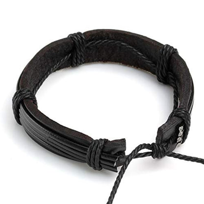 6-12PCS Braided Faux Leather Bracelet Punk Cuff Wrap Bracelets for Men Women Adjustable - color: E:6pcs