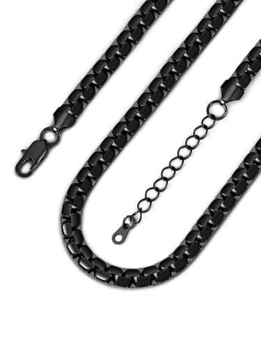 Bandmax Solid Stainless Steel Flat Box Link Chains 2MM/4MM/6MM/8MM Silver/Gold/Black Rolo Cable Chain Necklaces for Men Women 14"-30" Length, Gift Packed - color: 11 8MM-Black Plated