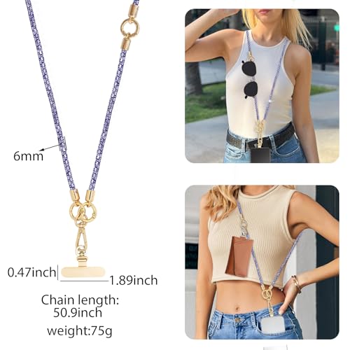 Crystal Phone Strap Crossbody Phone Lanyard Neck, Purple | Crystal Phone Strap Crossbody Rhinestone Anti Theft Layered Strap Crossbody Cell Phone Neck for Women - color: Purple