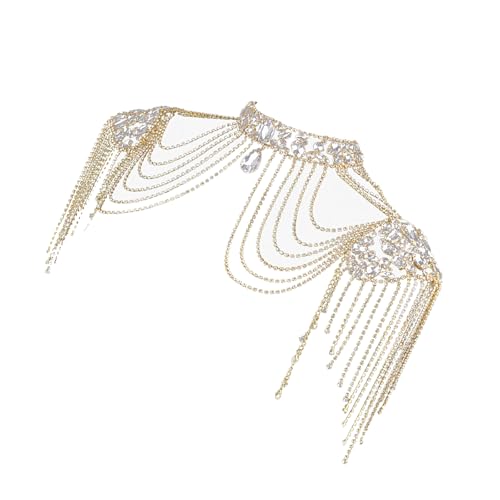 Crystal Tassels Arm Chain Women Body Jewelry Multilayer Shoulder Body Jewelry Shoulder Chain Necklace for Any Occasion - color: Gold-color