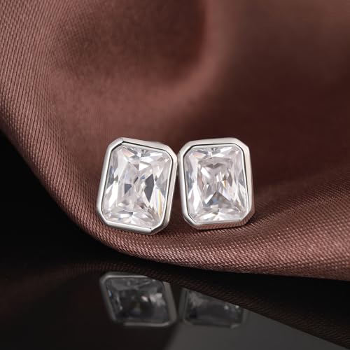 Brilliant Heart-cut/Oval-cut/Trillion-cut/Cushion-cut/Emerald-cut/Marquise-cut Stud, 925 Sterling Silver Cubic Zirconia Stud Earrings for Women Men - style: I-Emerald cut-silver