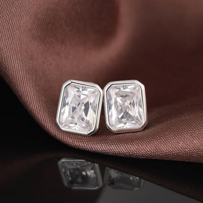 Brilliant Heart-cut/Oval-cut/Trillion-cut/Cushion-cut/Emerald-cut/Marquise-cut Stud, 925 Sterling Silver Cubic Zirconia Stud Earrings for Women Men - style: I-Emerald cut-silver