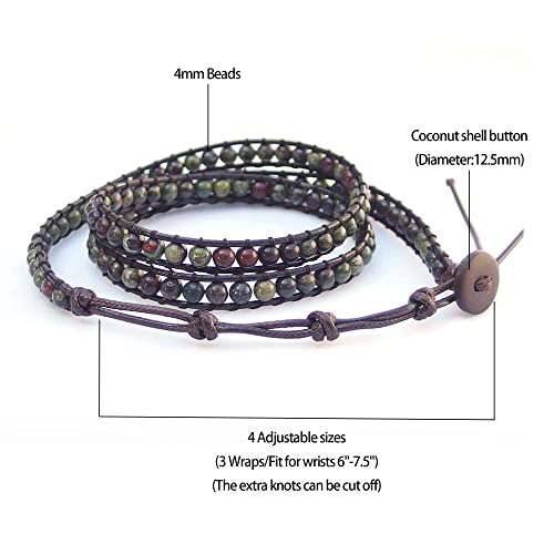 Genuine Stone Wrap Bracelets for Women Natural Crystal Beaded Wrap Bracelet 2/3/5 Adjustable Bohemian Bracelets Jewelry Gifts for Women Mom - color: dragon blood(3 wraps)